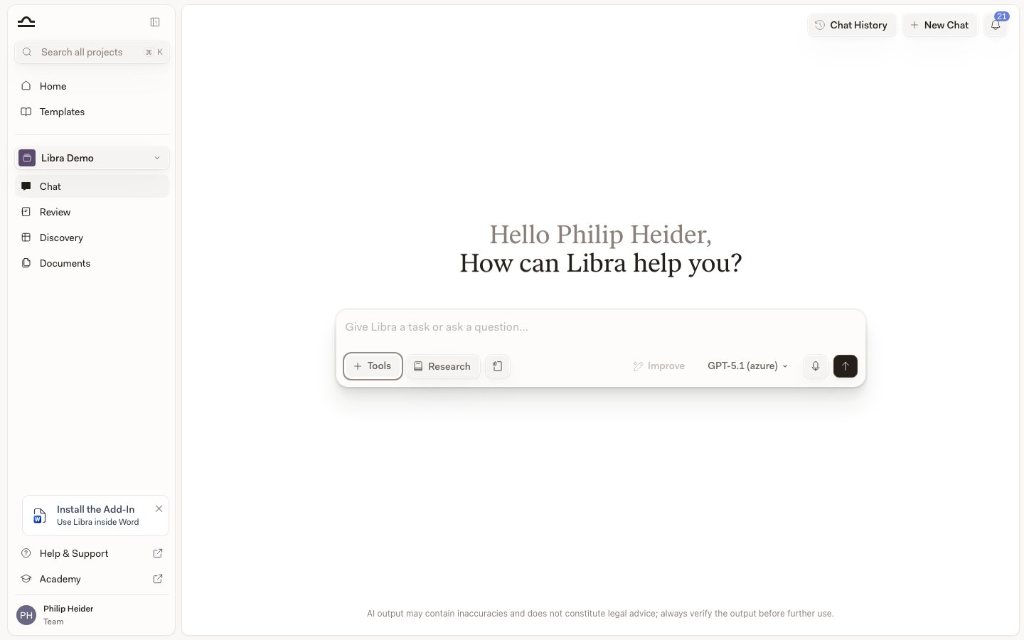 Chat composer with the Research panel open