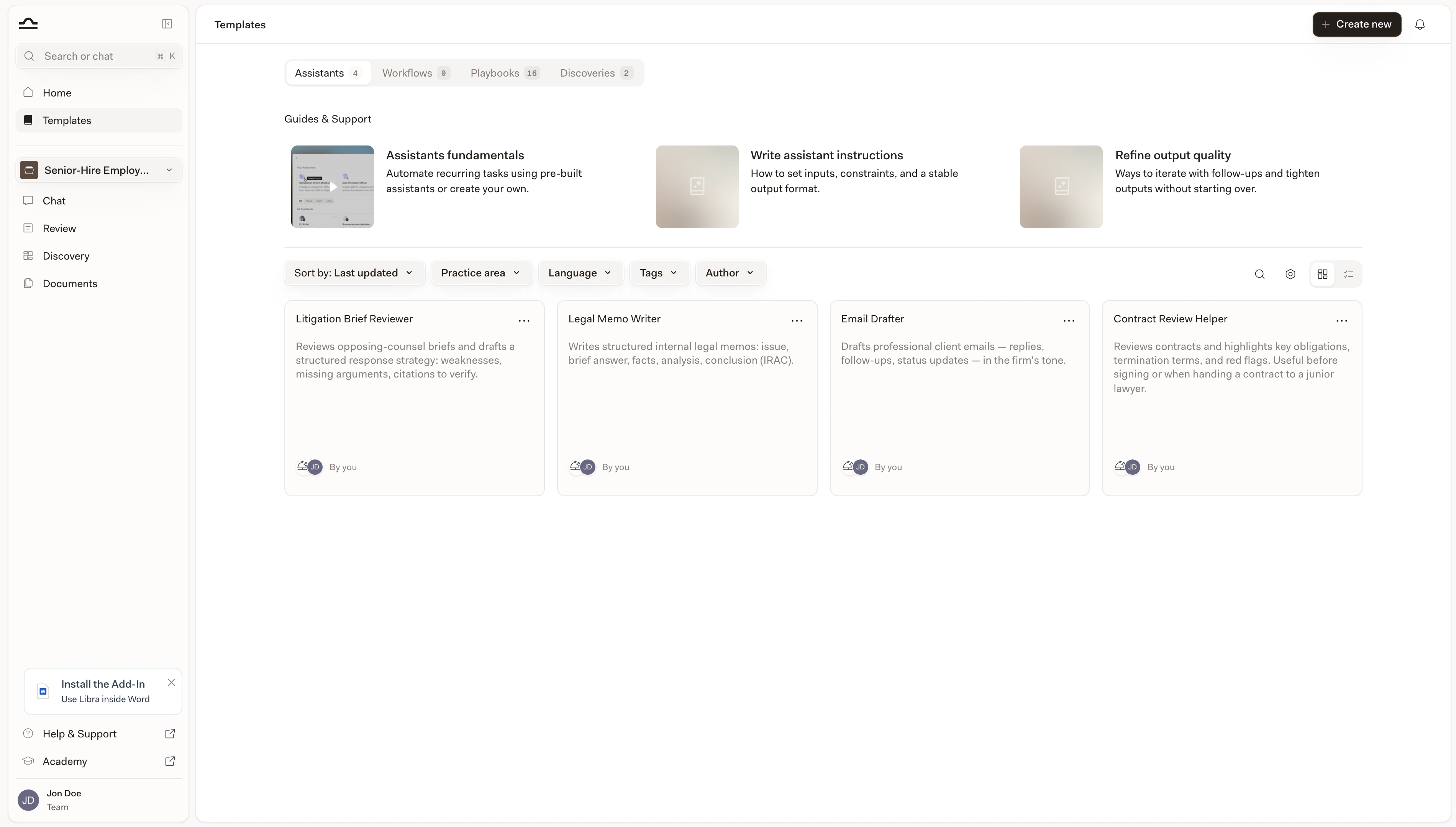 Intestazione della Chat con l'Assistant attivo
