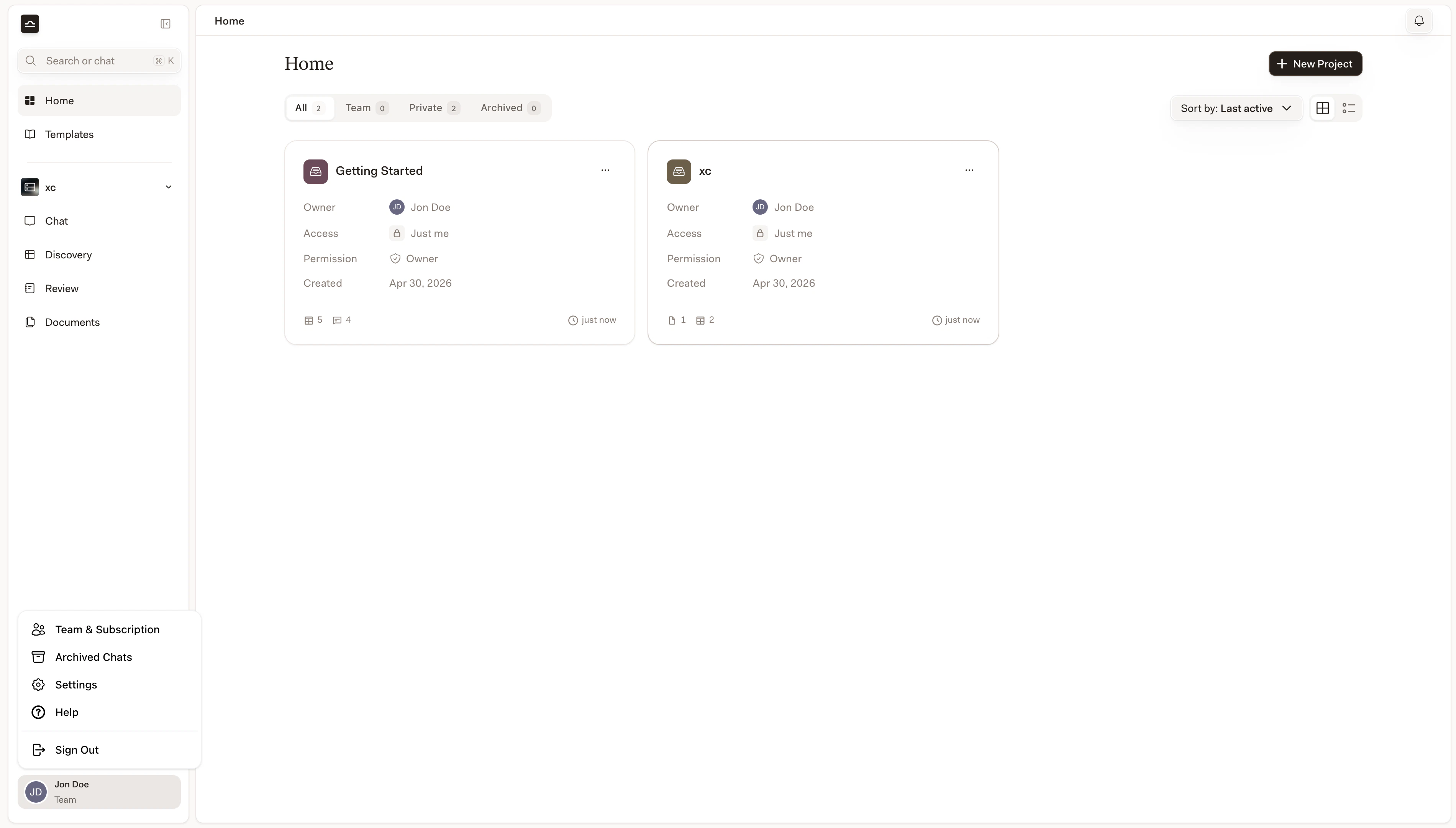 Menu del profilo con l'opzione Chat archiviate evidenziata