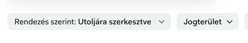 A Kezdőlap a Jogterület és Címkék szűrőkkel a projektlista felett