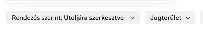 A Kezdőlap a Jogterület és Címkék szűrőkkel a projektlista felett
