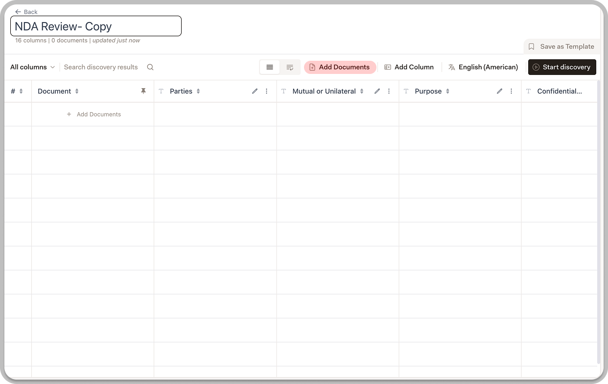 Discovery view with Add Documents button highlighted