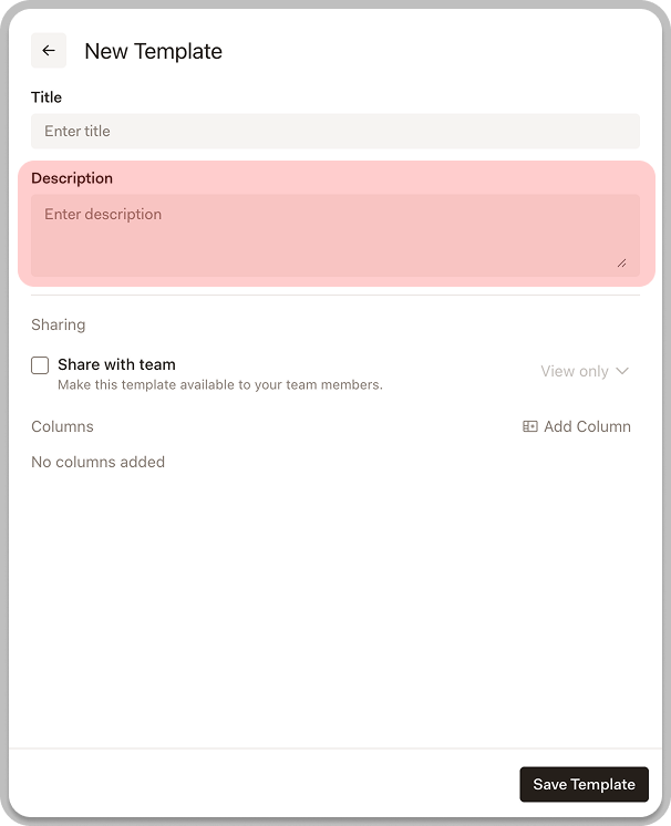 New Template form with Description field highlighted