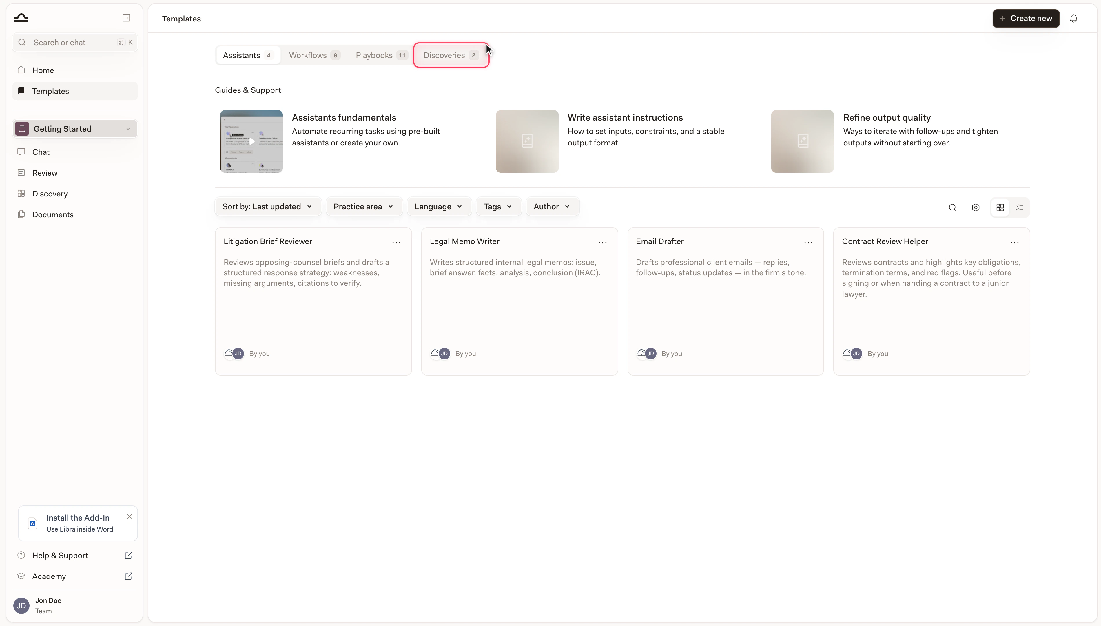 Pagina Modelli con la scheda Modelli Discovery attiva e diverse schede di modello visibili