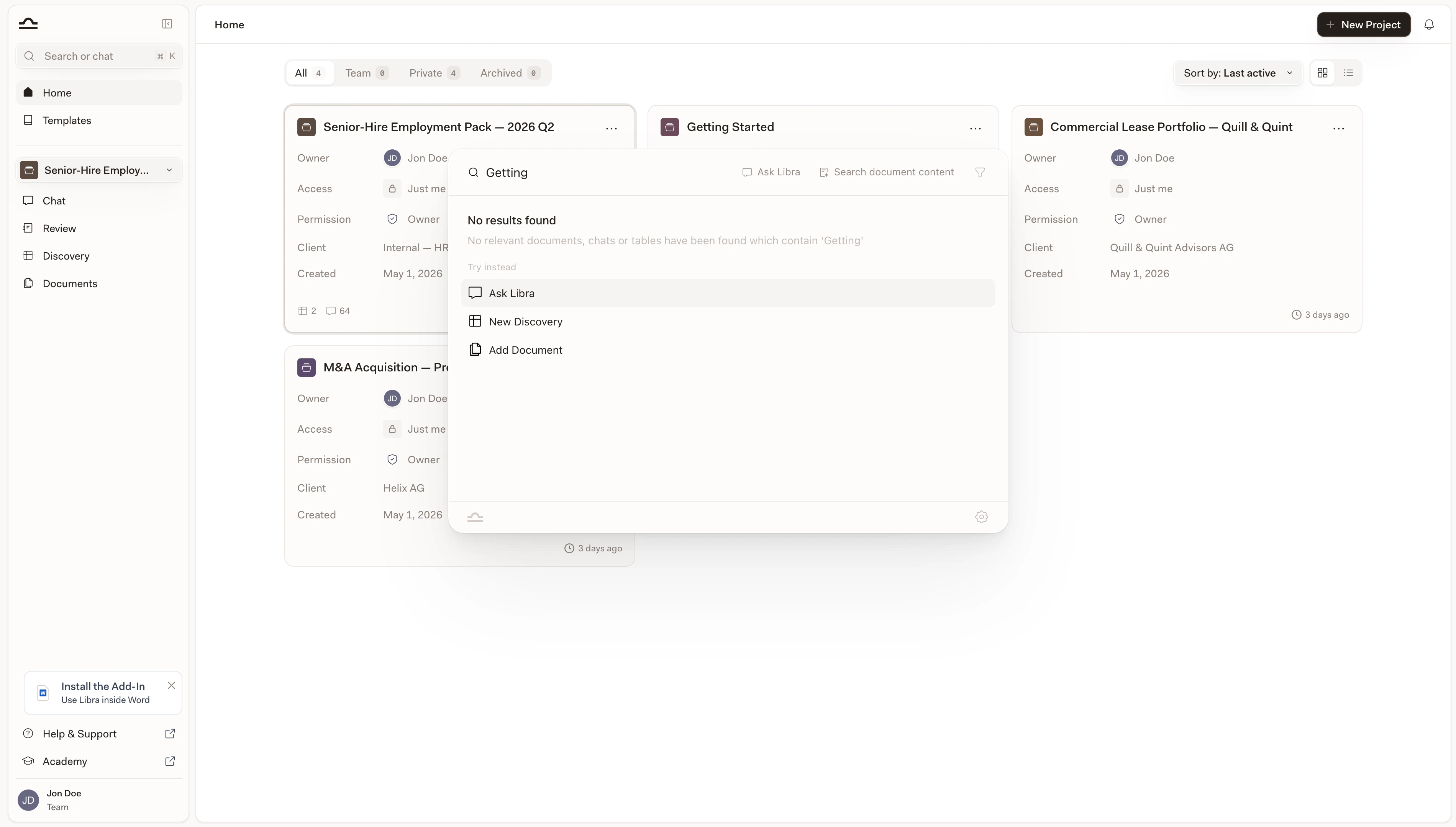 Pagina Home con ricerca attiva che filtra i risultati