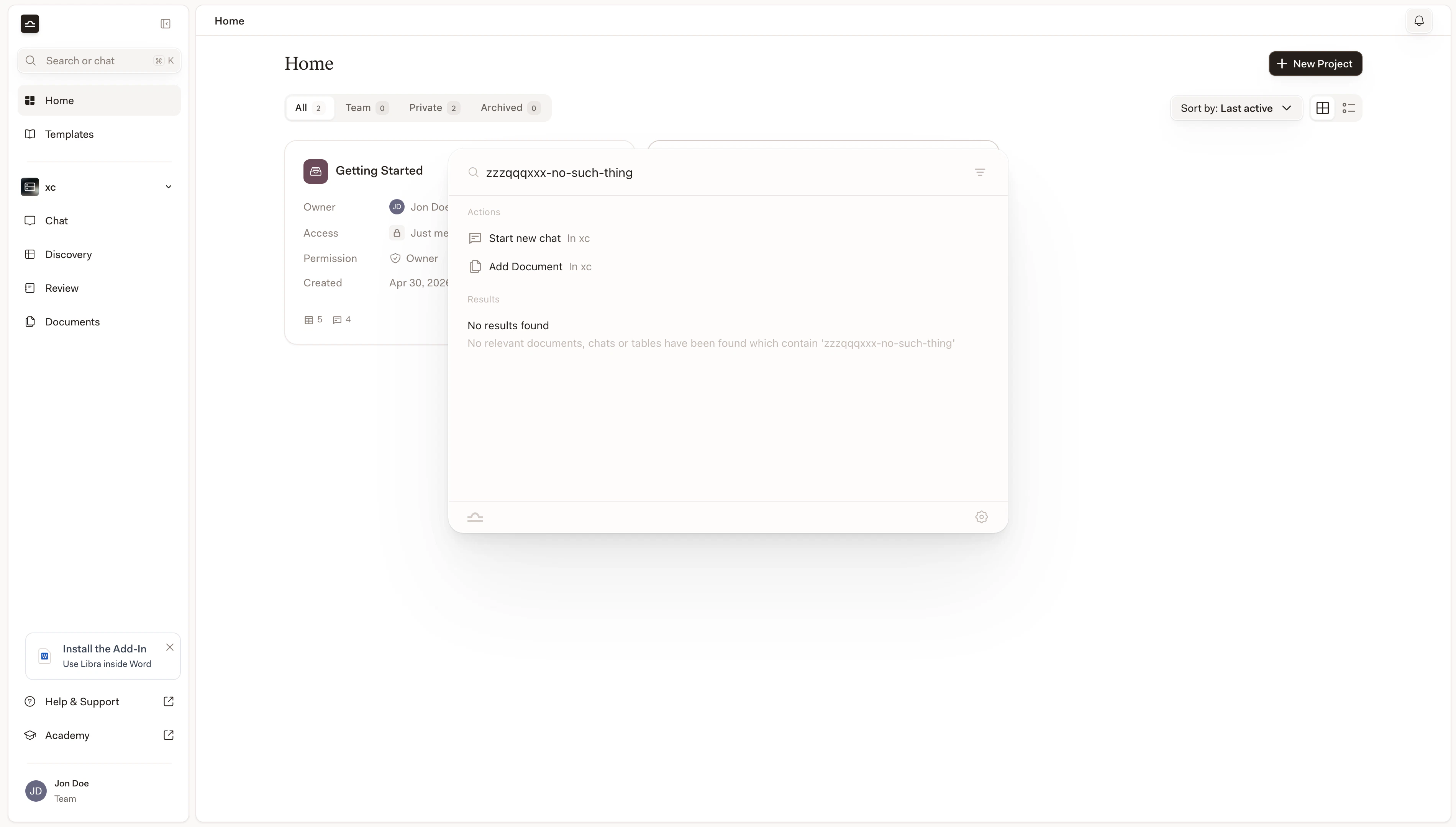 Pannello Cerca con il pulsante Ask Libra accanto al campo di inserimento