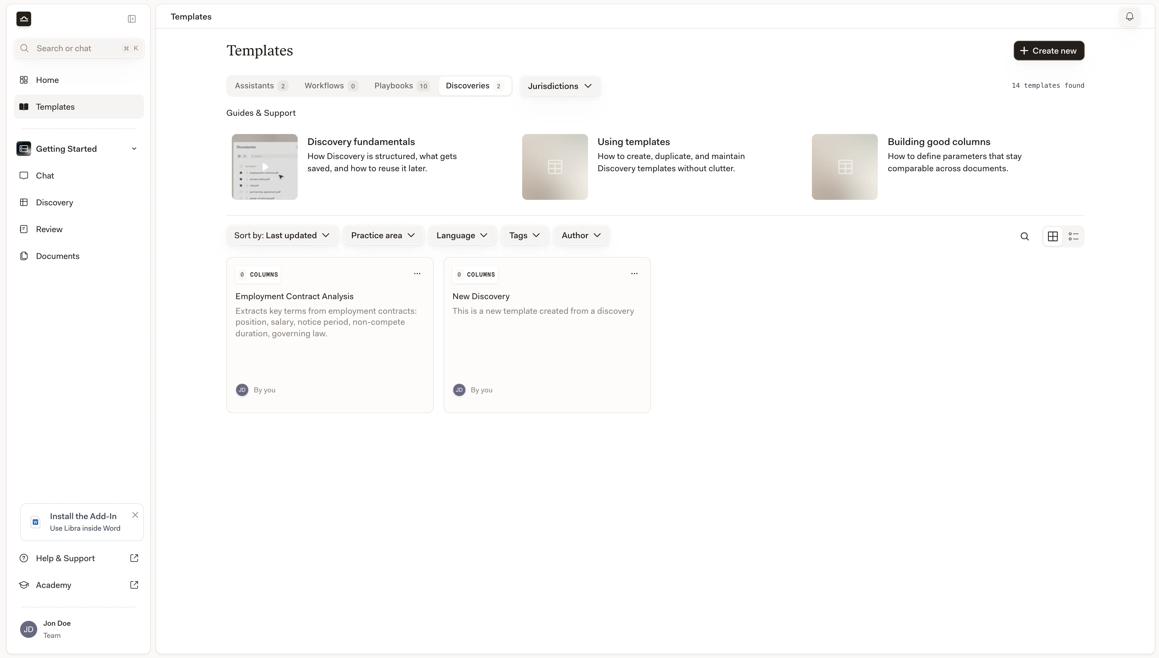 Libreria Modelli con la scheda Discoveries attiva