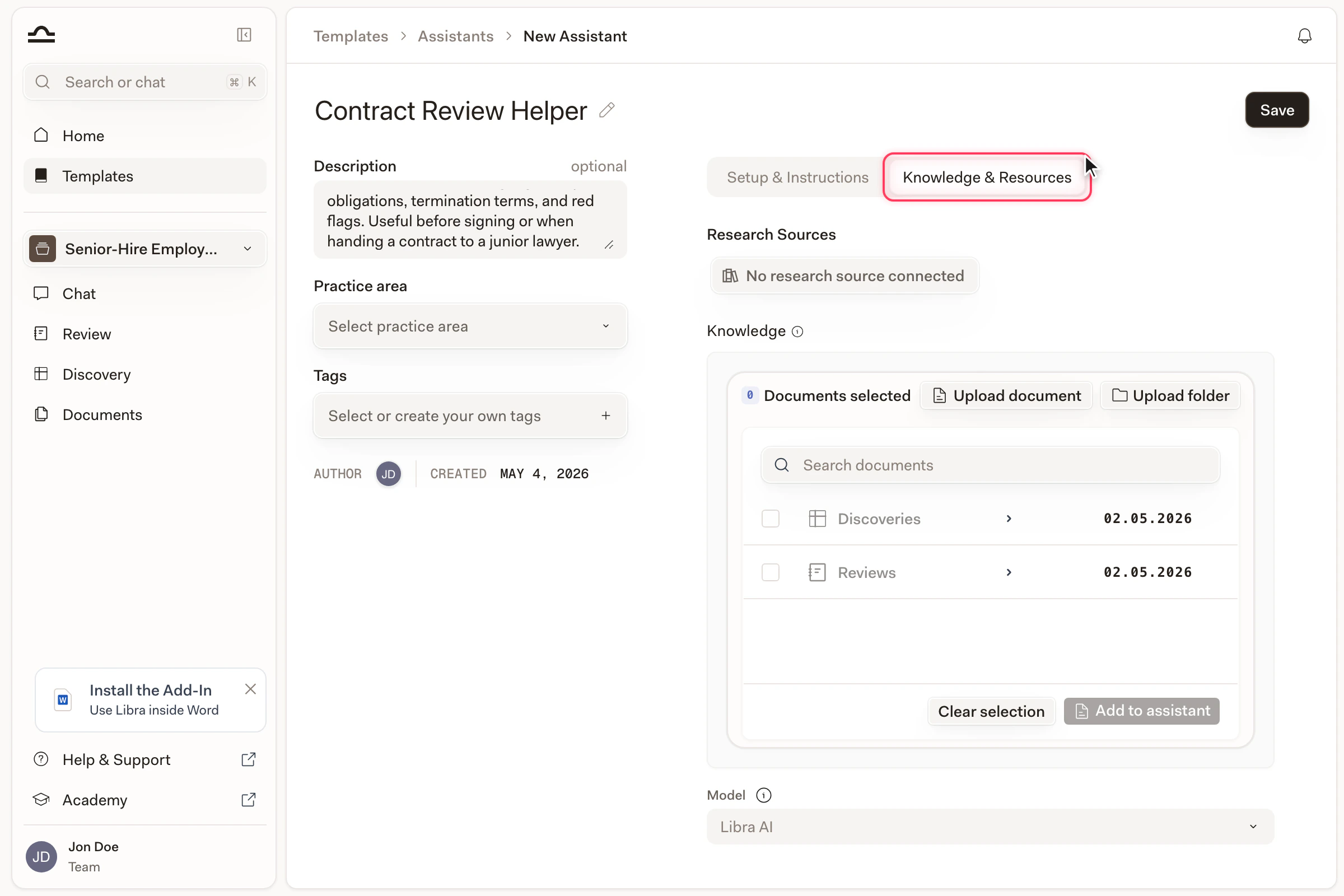 Assistant editor with the Knowledge & Resources tab active