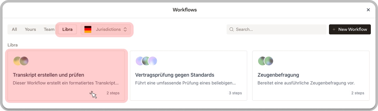 Workflows section in the Libra sidebar