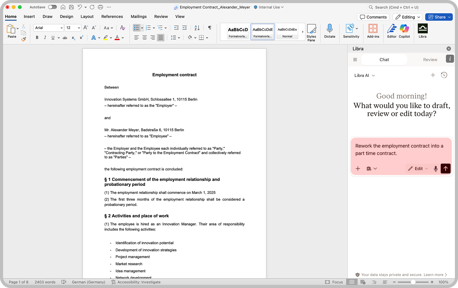 Requesting a text revision in the chat
