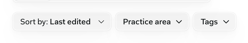Home page with the Practice area and Tags filters above the project list