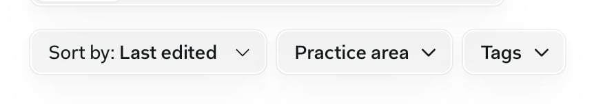 Home page with the Practice area and Tags filters above the project list
