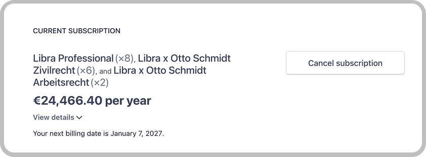 Cancel subscription button in billing portal