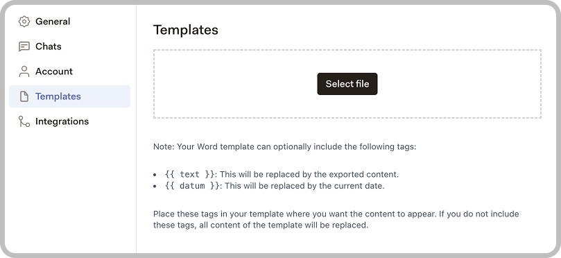 Templates settings tab