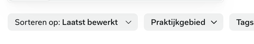 Home-pagina met de filters Praktijkgebied en Tags boven de projectenlijst
