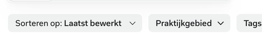 Home-pagina met de filters Praktijkgebied en Tags boven de projectenlijst