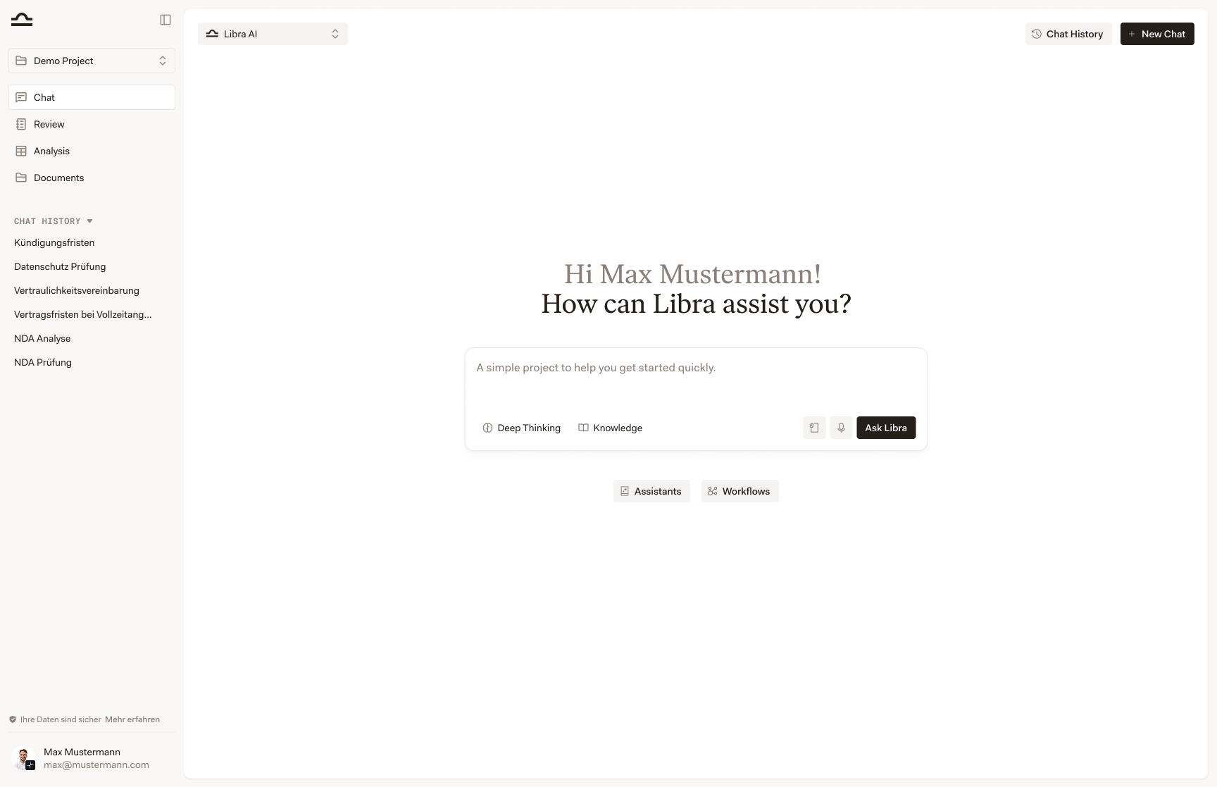Libra Chat-Oberfläche mit Eingabefeld und Unterhaltungsbereich
