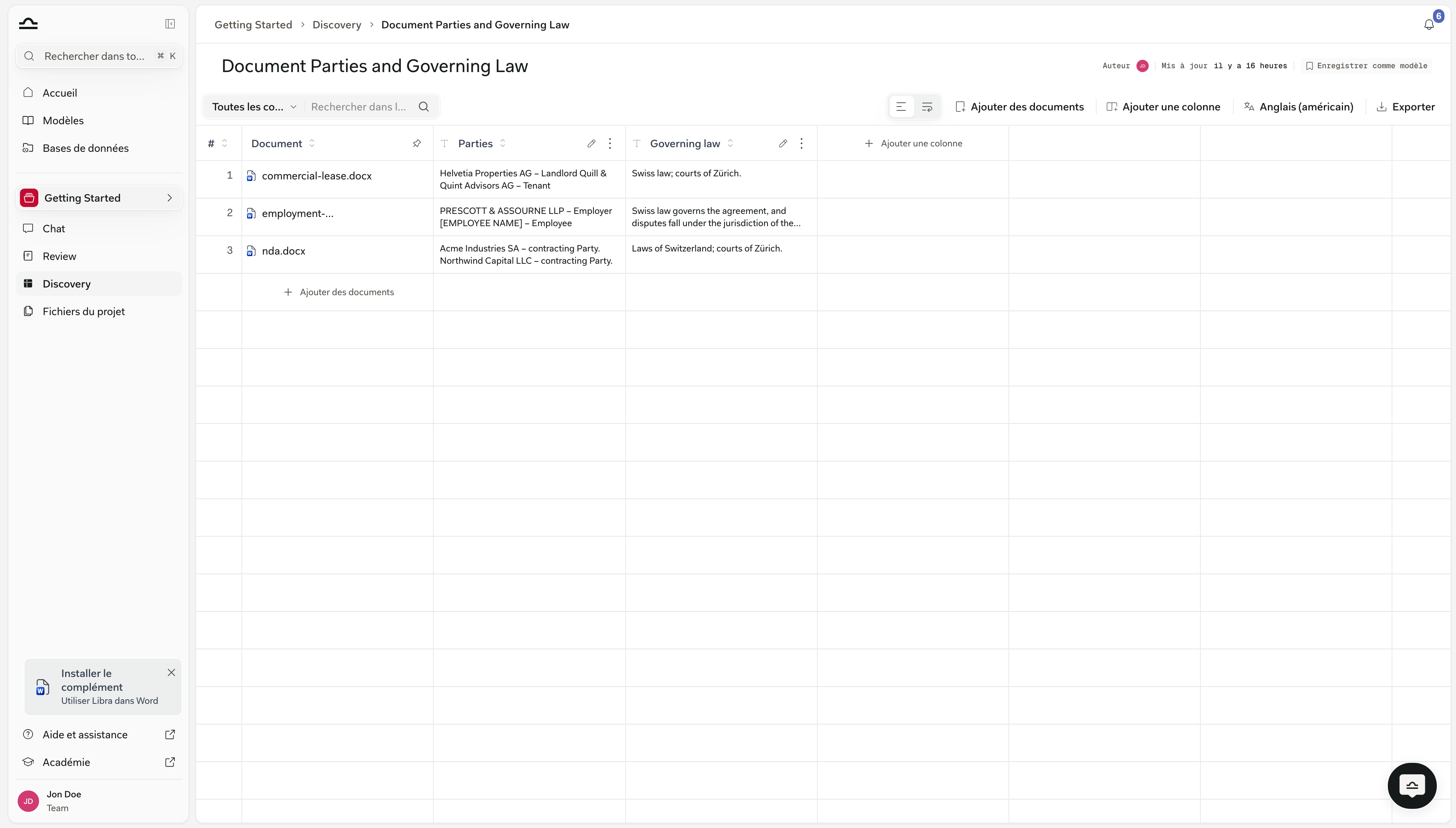 Tableau Discovery trié par une colonne avec la recherche filtrant les lignes