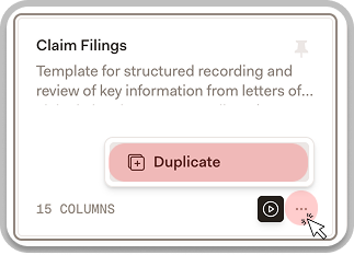 Template card showing three-dot menu with Duplicate option