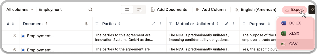 Export dialog showing format options for discovery results