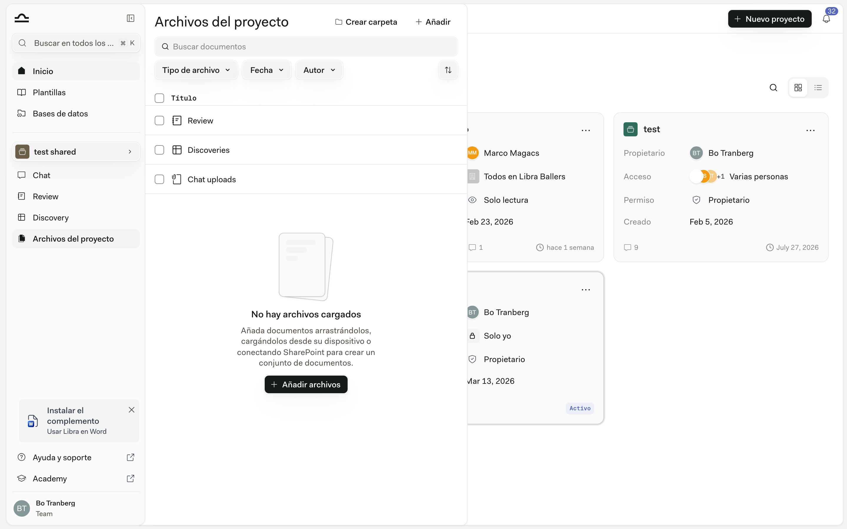El panel Archivos de proyecto de un proyecto de Libra