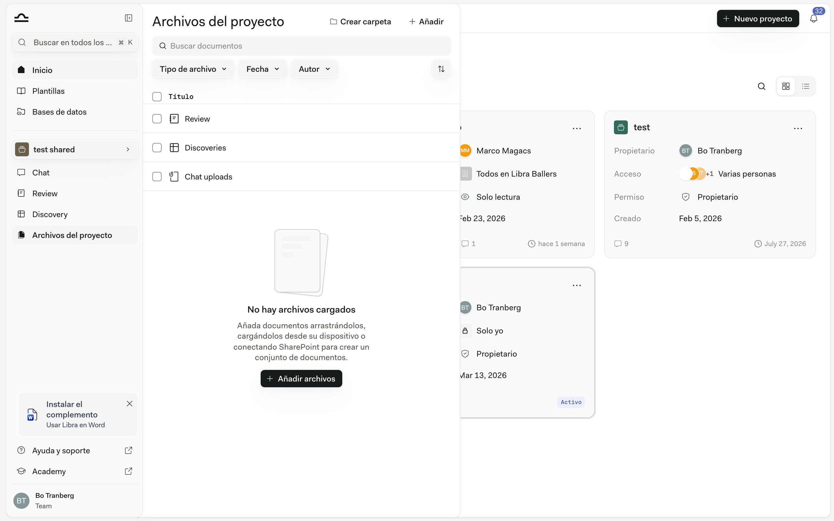El panel Archivos de proyecto de un proyecto de Libra