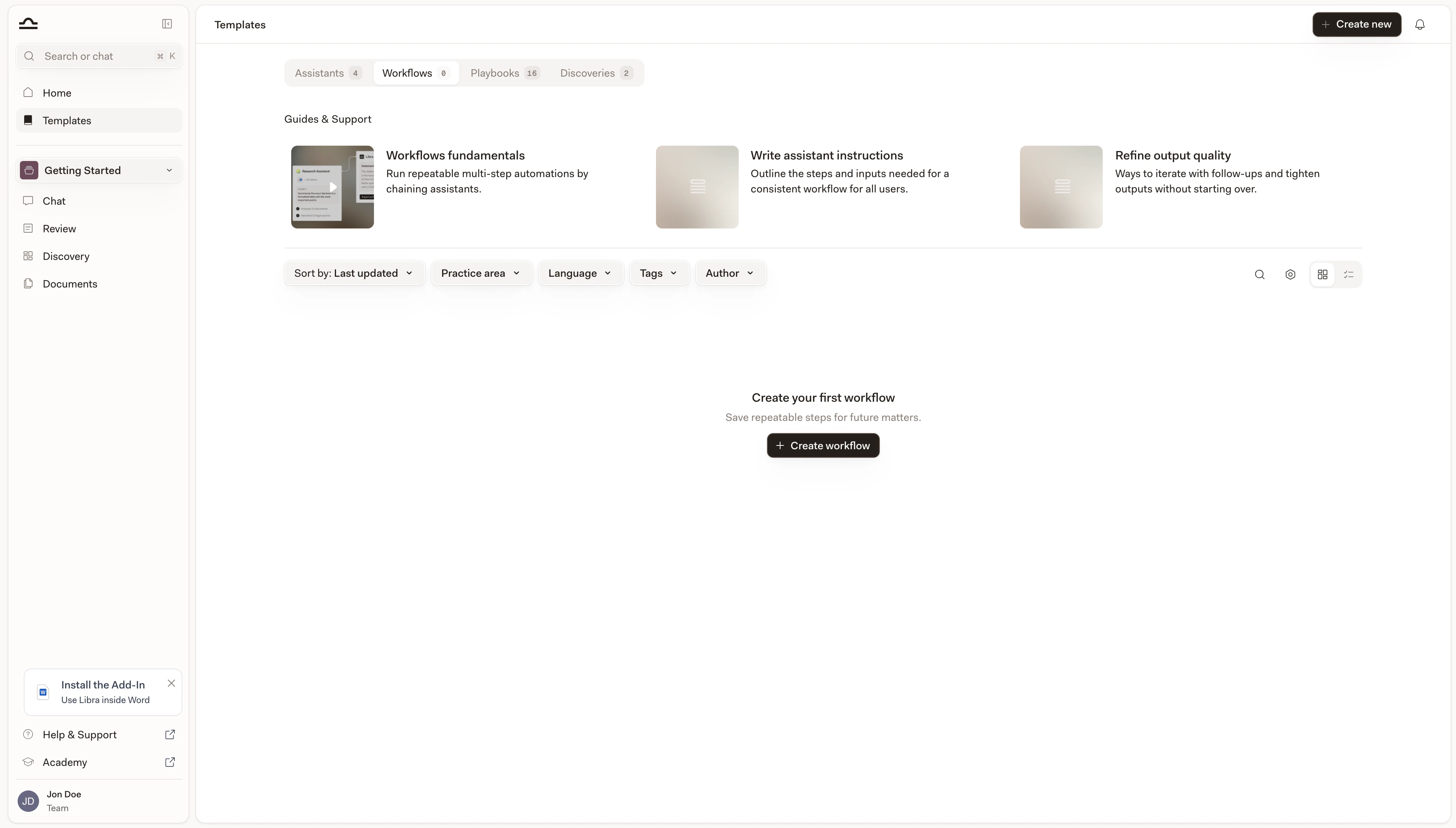 Scheda Workflows nella libreria dei Modelli con il Workflow salvato