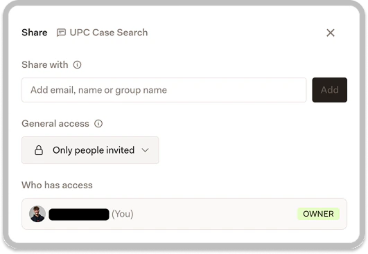 Sharing options showing share with field, general access setting, and who has access