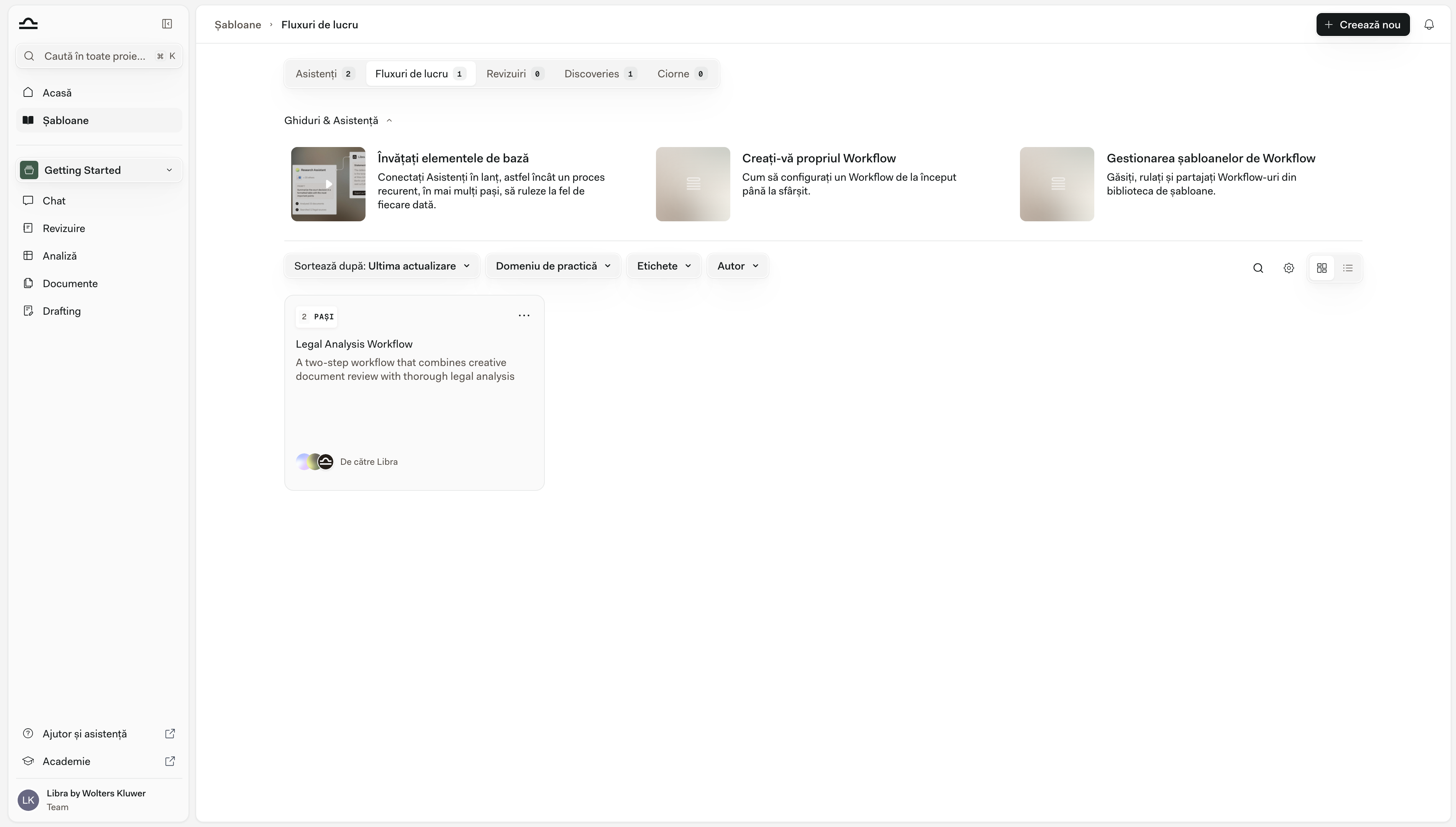 Fila Workflows cu butoane Rulare șablon pe fiecare card