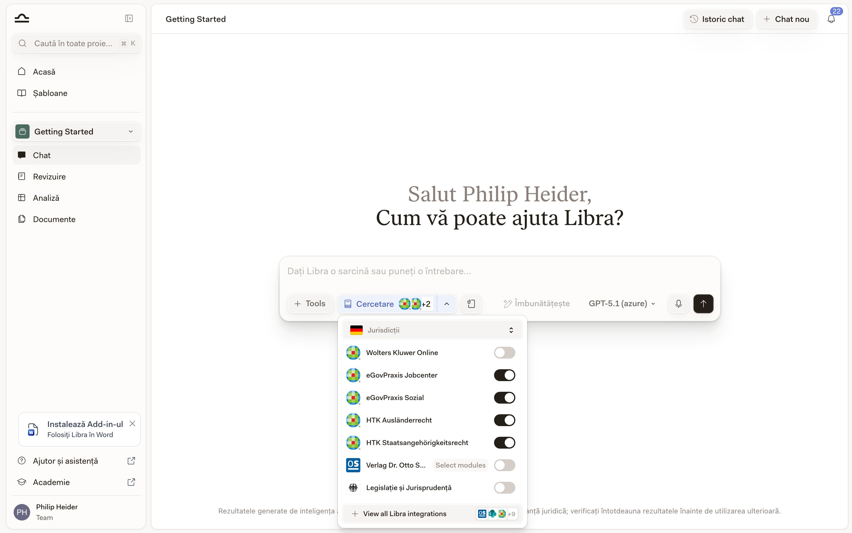 Selectorul de surse Cercetare cu Wolters Kluwer Online disponibil