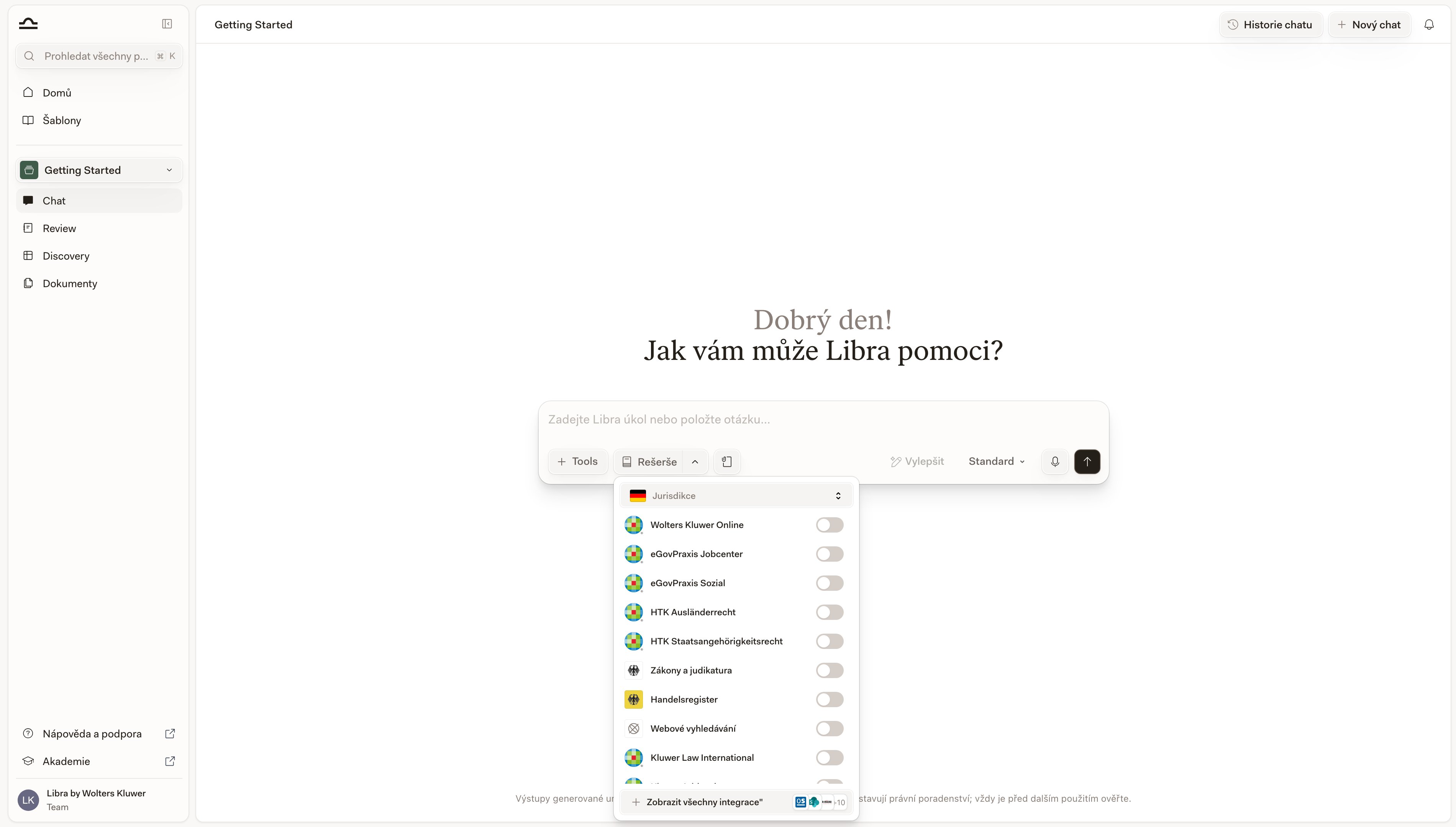 Seznam zdrojů rešerše s několika zapnutými databázemi