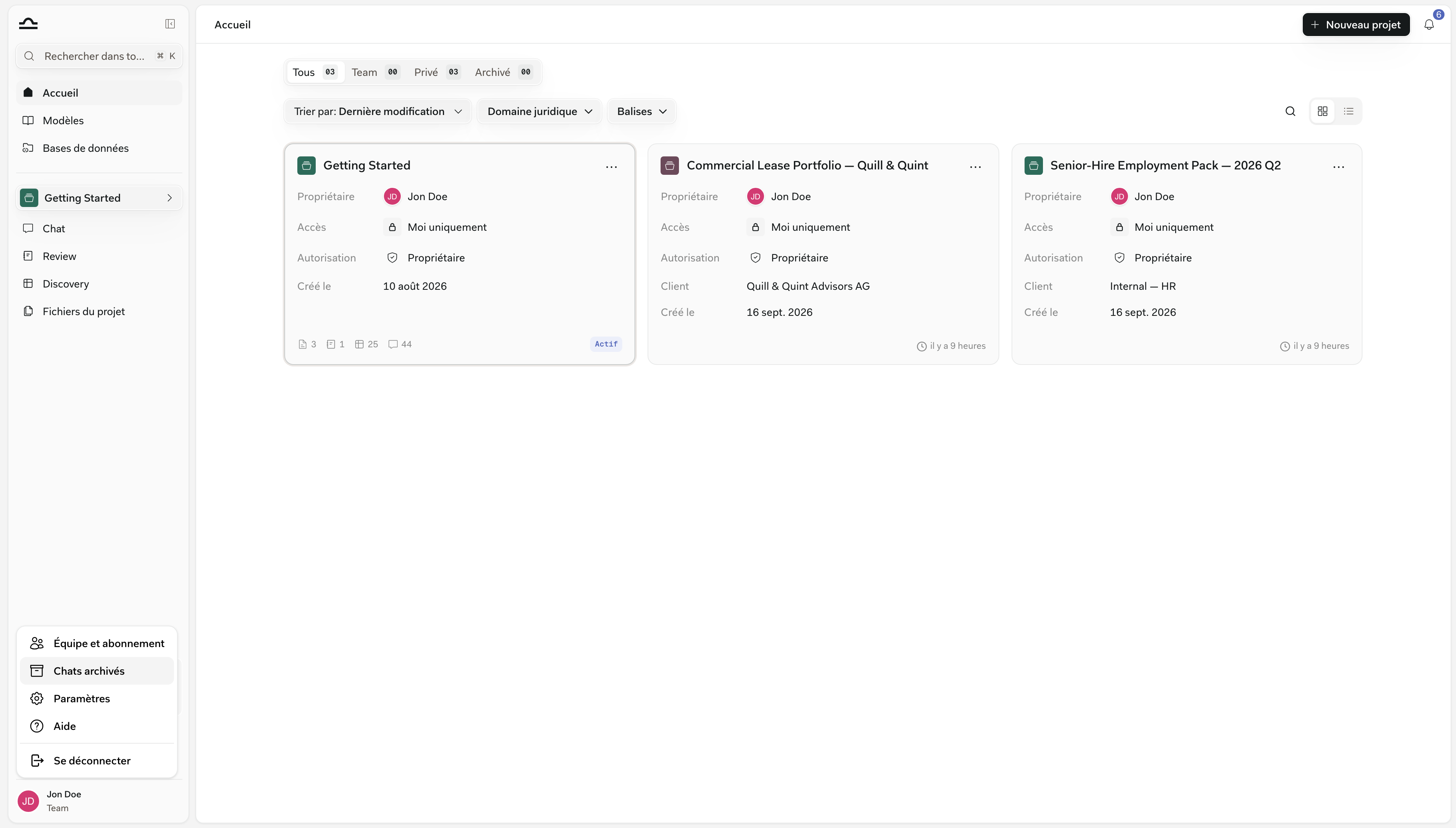 Menu de profil avec l'option Chats archivés mise en évidence