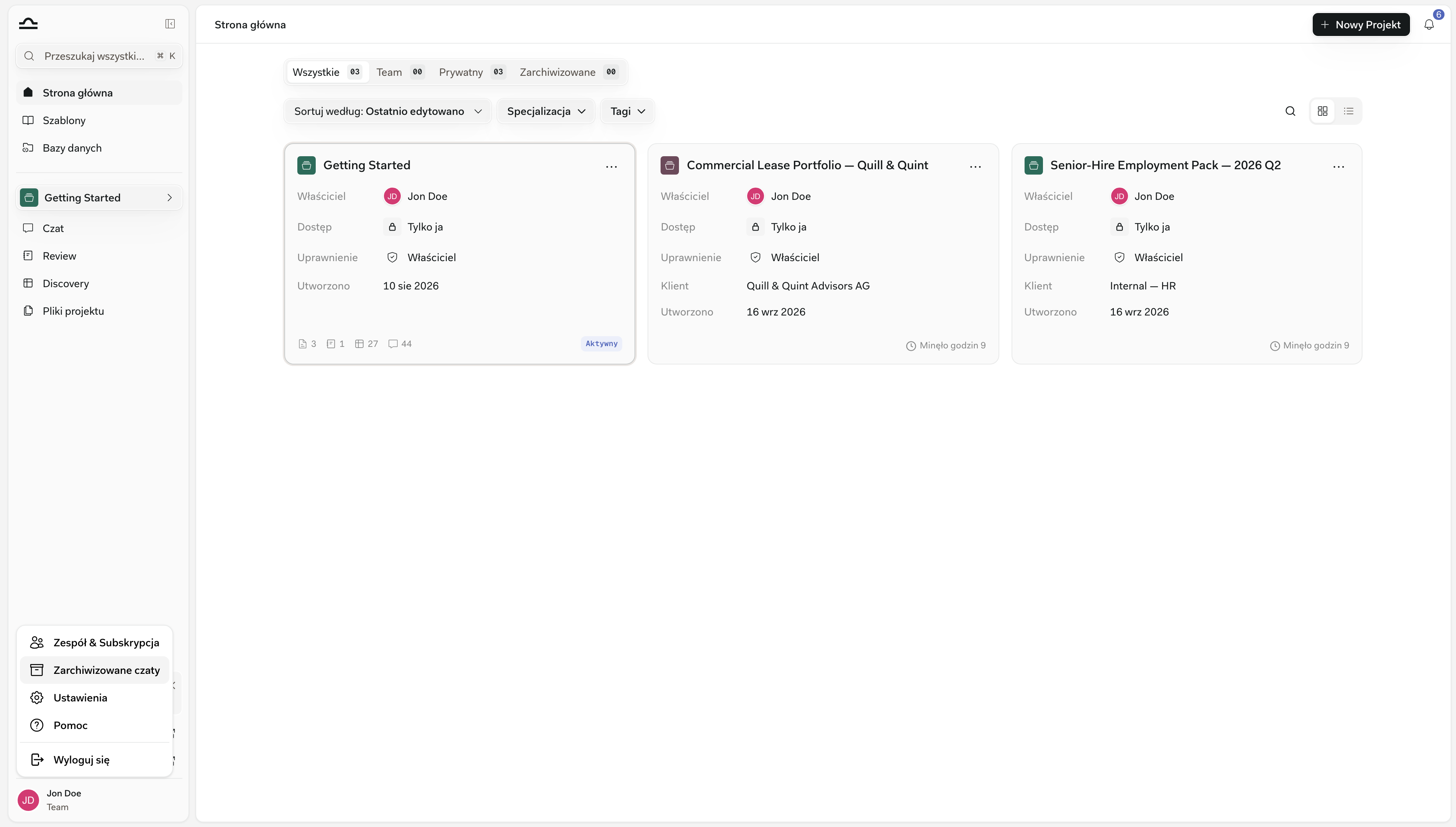 Menu profilu z wyróżnioną opcją Zarchiwizowane Chats