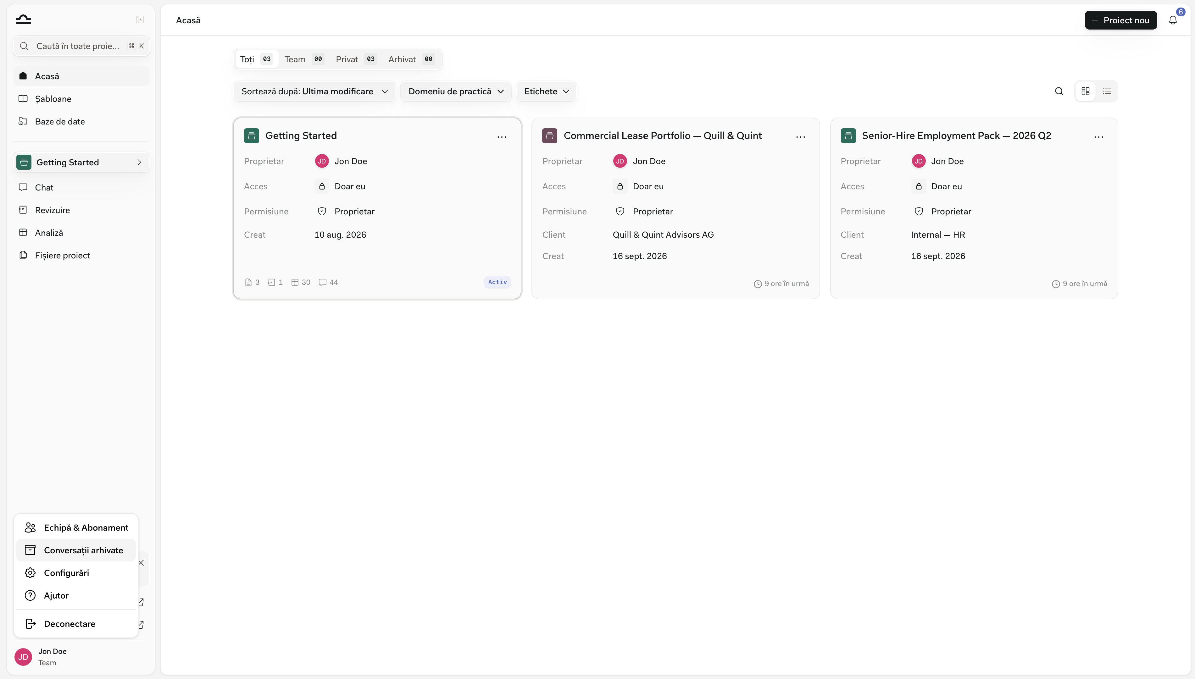 Meniul de profil cu opțiunea Archived Chats evidențiată