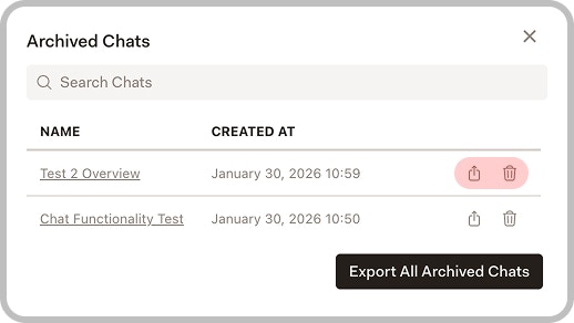 Archived chats list showing restore options