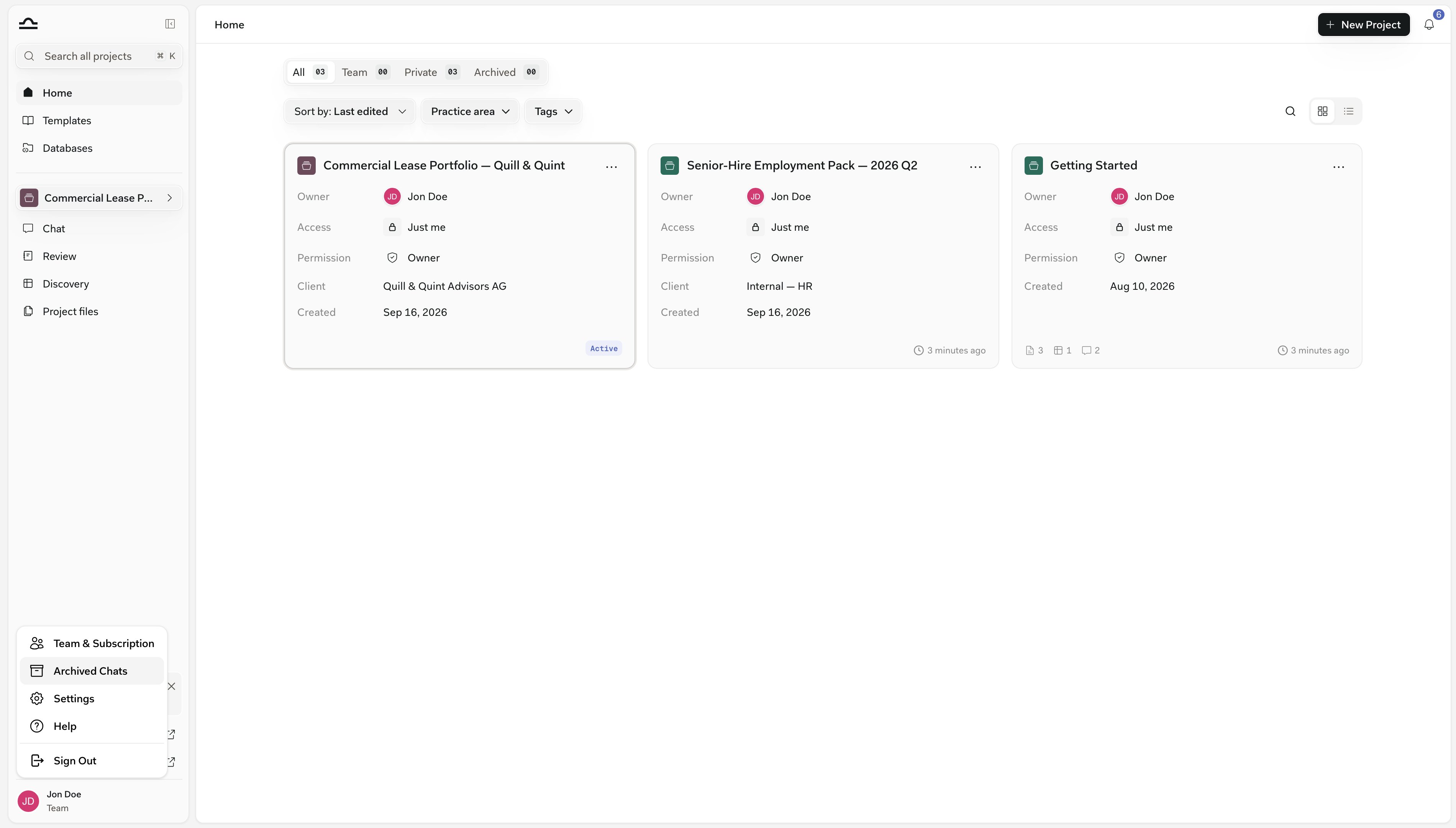 Profile menu with Archived Chats option highlighted