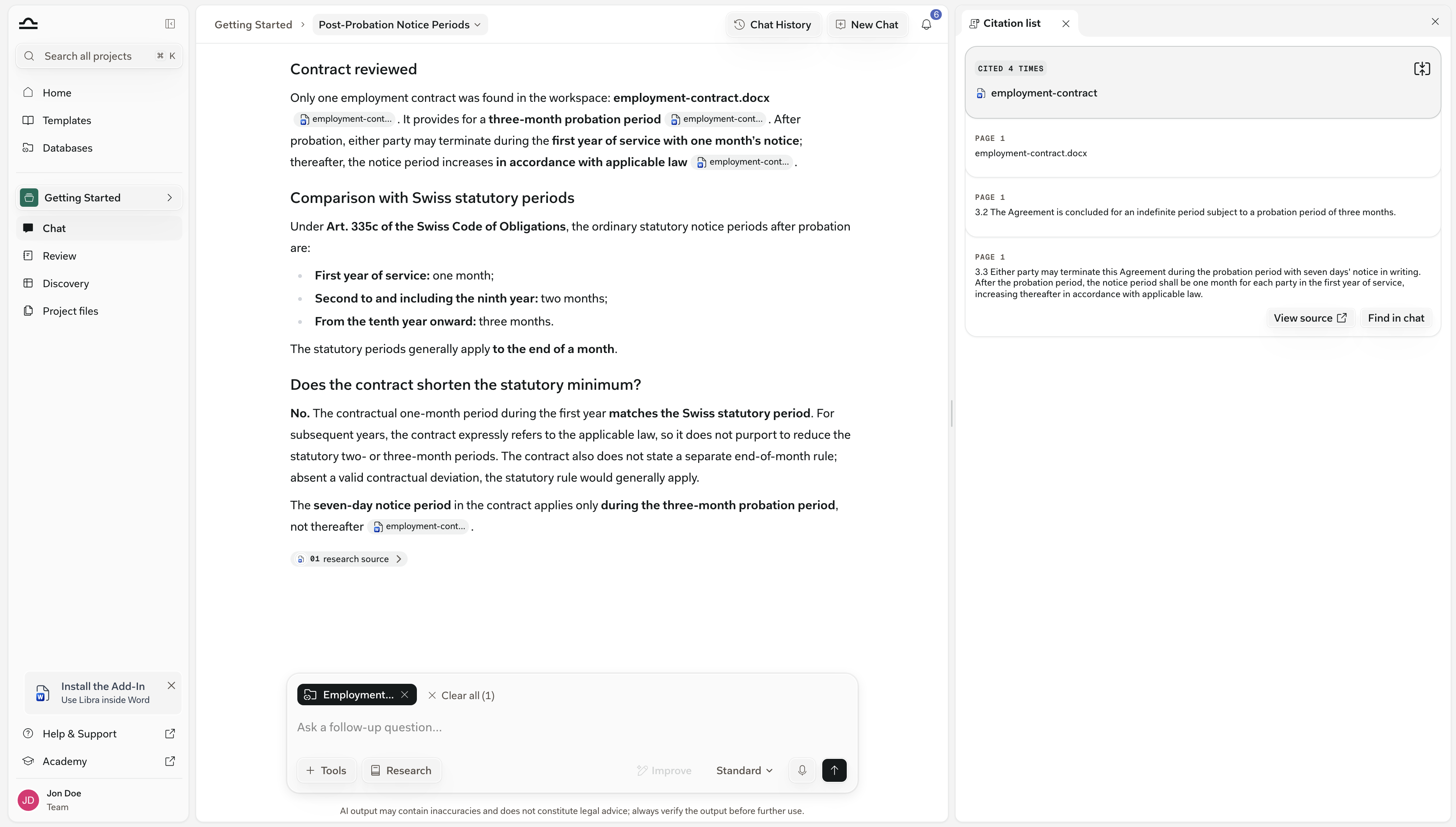 Ein angeklicktes Zitat, mit dem Dokument im Seitenbereich und der hervorgehobenen zitierten Textstelle