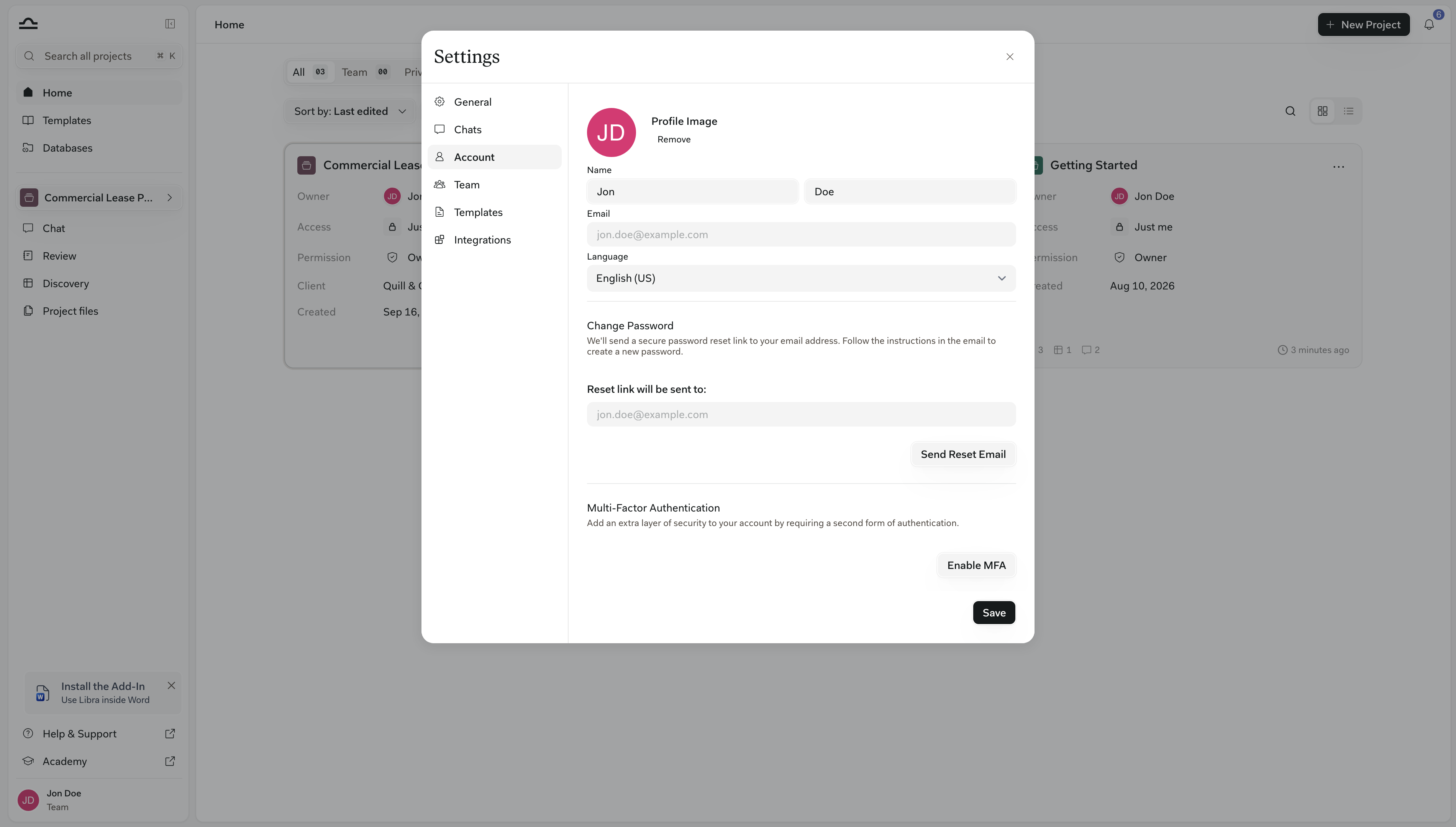 Tab „Kontoeinstellungen”