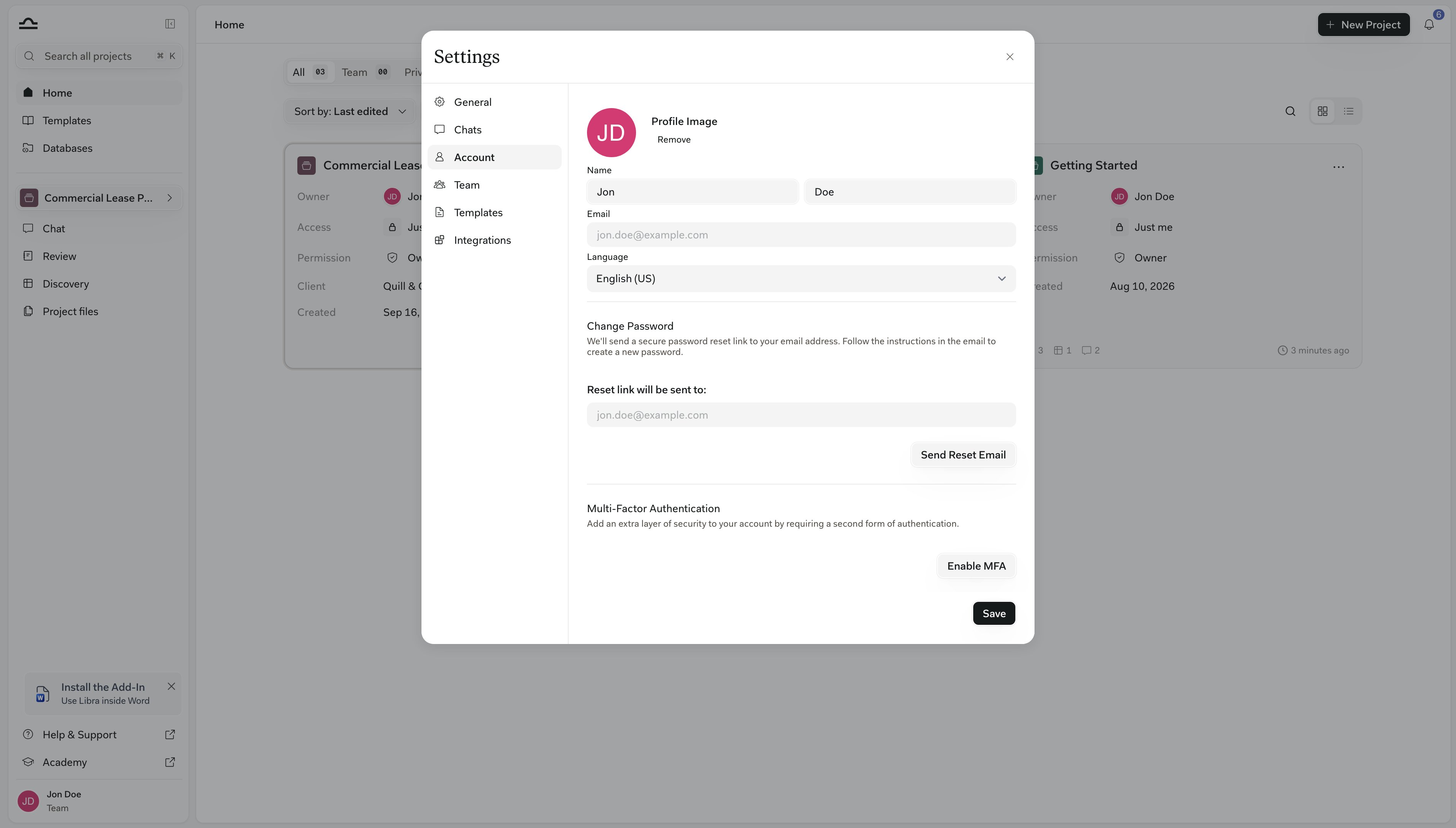 Tab „Kontoeinstellungen”