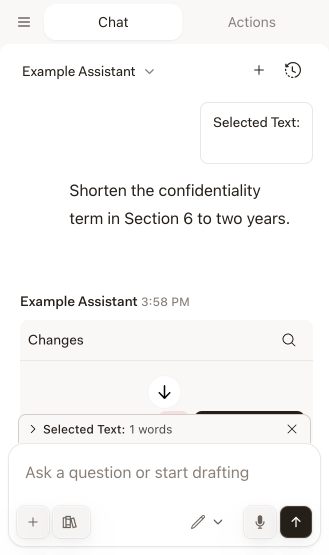 Karte „Änderungen” mit den von Libra vorgeschlagenen Bearbeitungen im Word-Panel