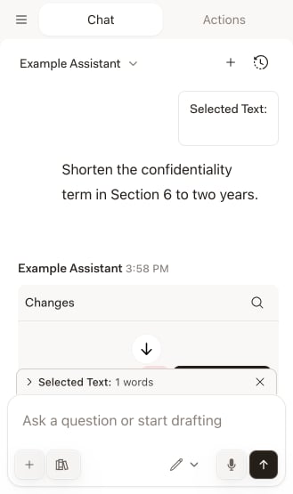Karte „Änderungen” mit den von Libra vorgeschlagenen Bearbeitungen im Word-Panel