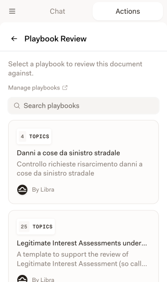 Bildschirm Playbook Review mit den verfügbaren Playbooks und ihrer jeweiligen Themenanzahl