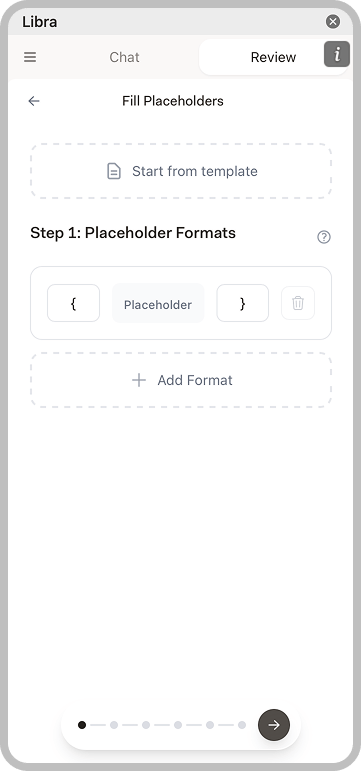 Schritt 1 mit der Konfiguration der Platzhalterformate