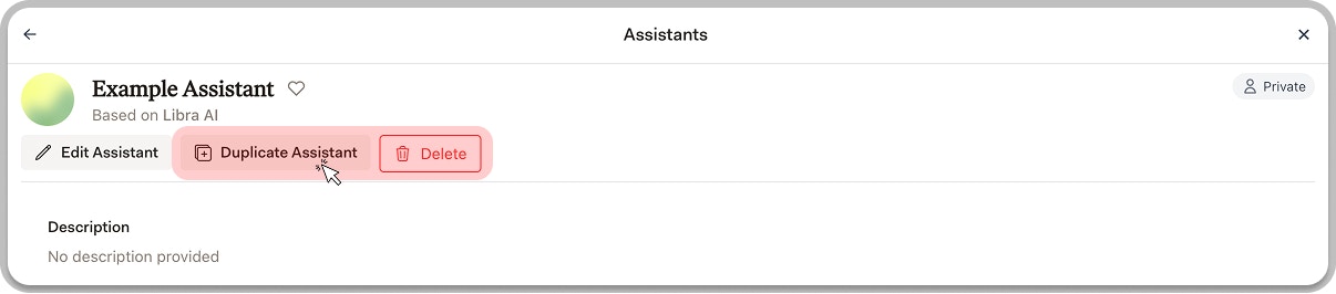 Duplicate or delete assistant options