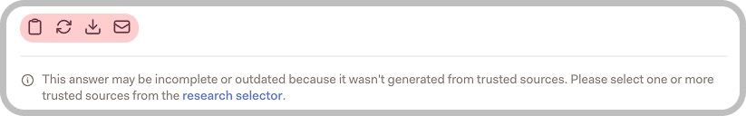 Chat response options showing copy, regenerate, export, and send email buttons