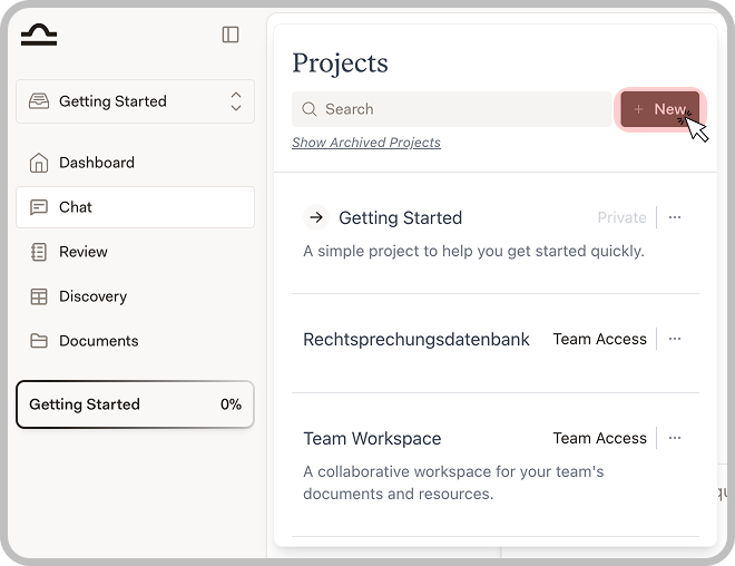 Create new project button