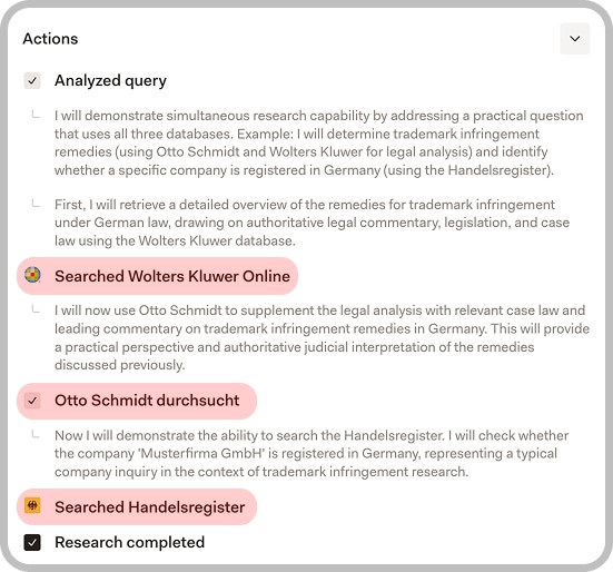 Actions box expanded showing Libra's thought process and searched sources