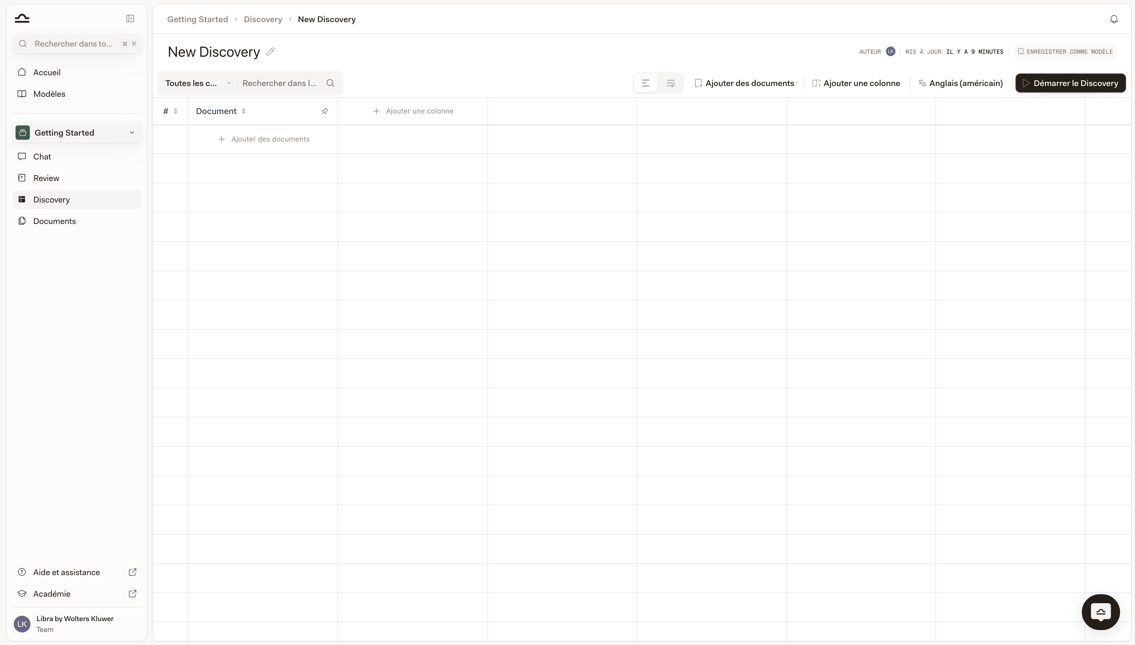 Barre d'outils Discovery avec le bouton « Ajouter des documents » mis en évidence