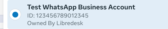 Example WhatsApp Business Account with its numeric ID