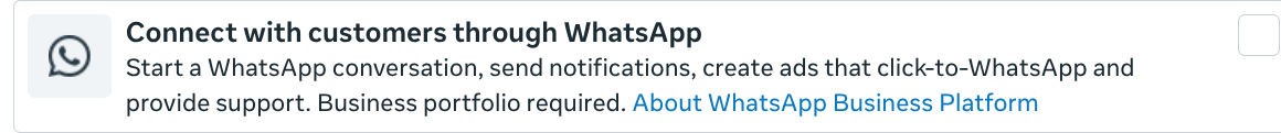 Meta app creation option named Connect with customers through WhatsApp